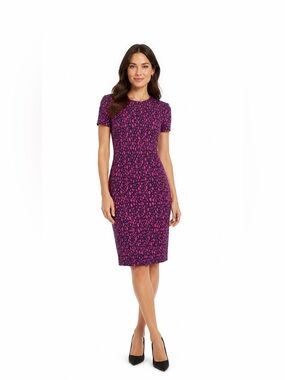 St. John Fuchsia & Navy Midi Dress leopard print classy size 10 Luxury Glam GUC